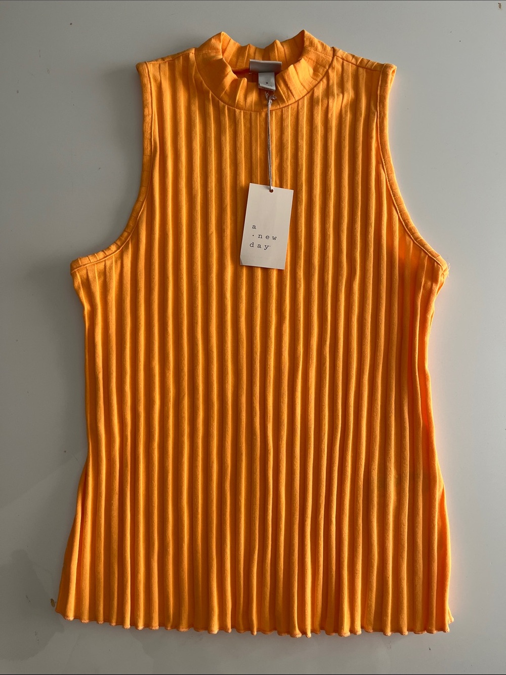 A New Day Sleeveless Ribbed Mock Neck Tank - Bright Orange